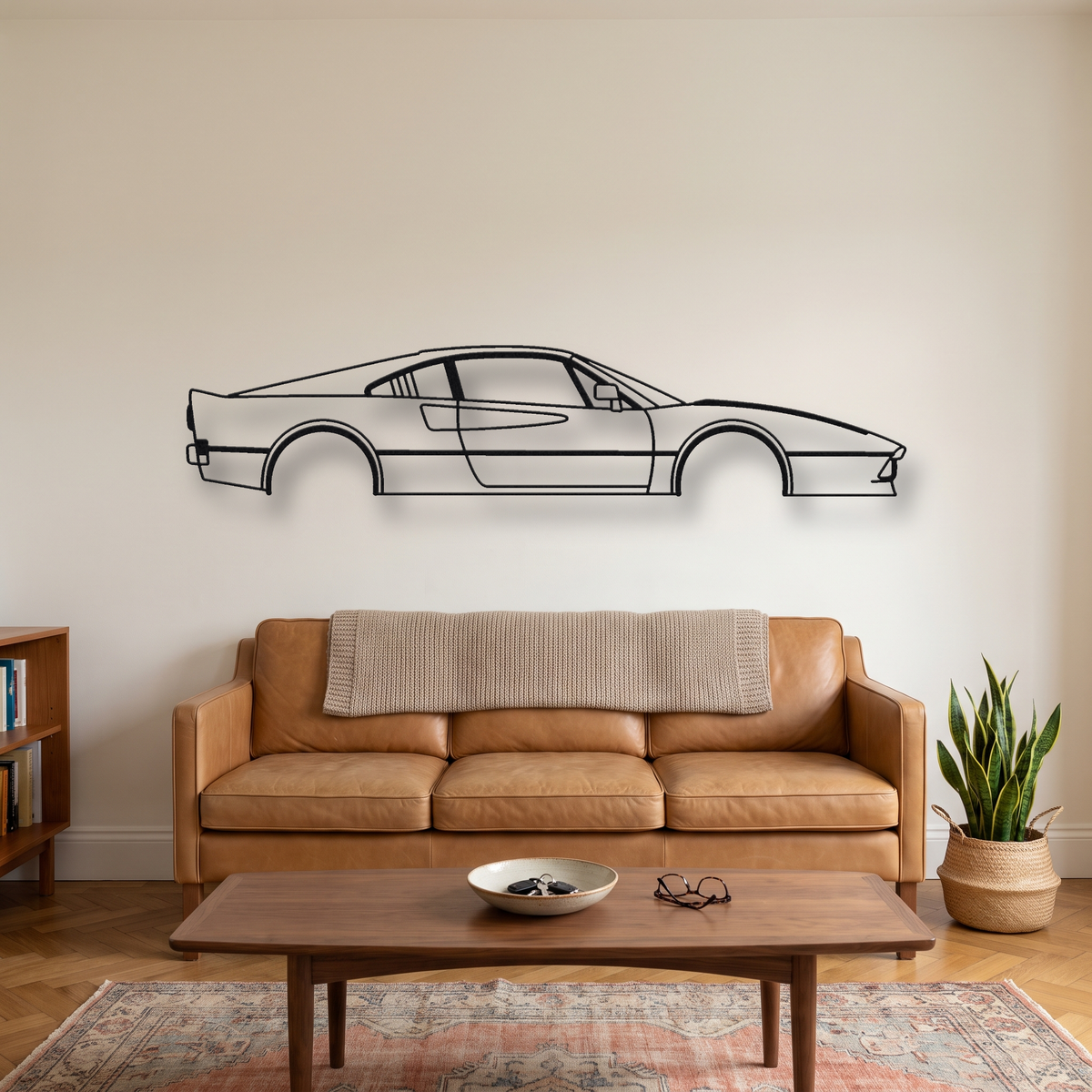 Ferrari 288 GTO metal wall art silhouette, front view on wall