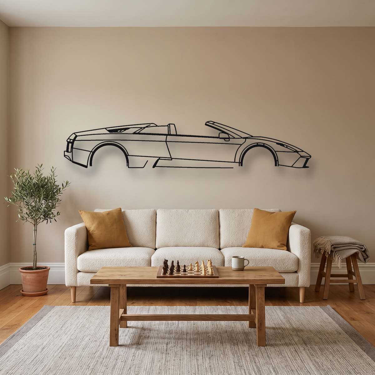 Lamborghini Murciélago Roadster metal wall art silhouette, front view on wall