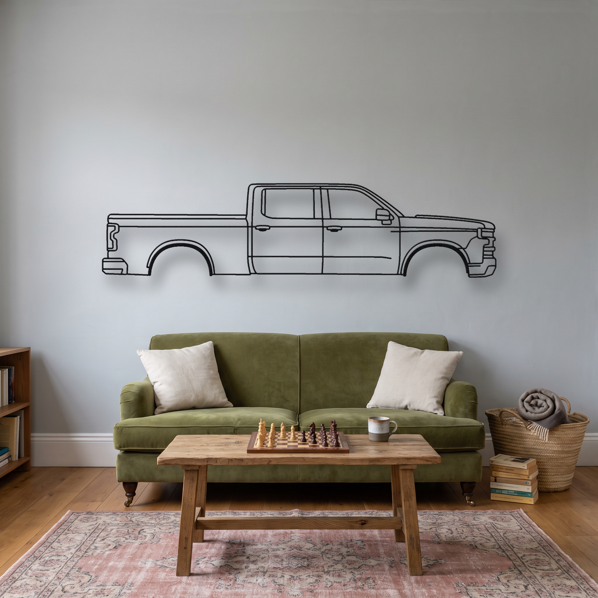 Chevrolet Silverado T1XX metal wall art silhouette, front view on wall