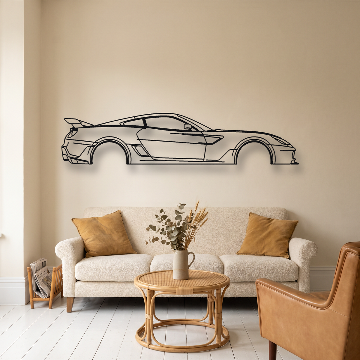 Ferrari 599XX Evo metal wall art silhouette, front view on wall