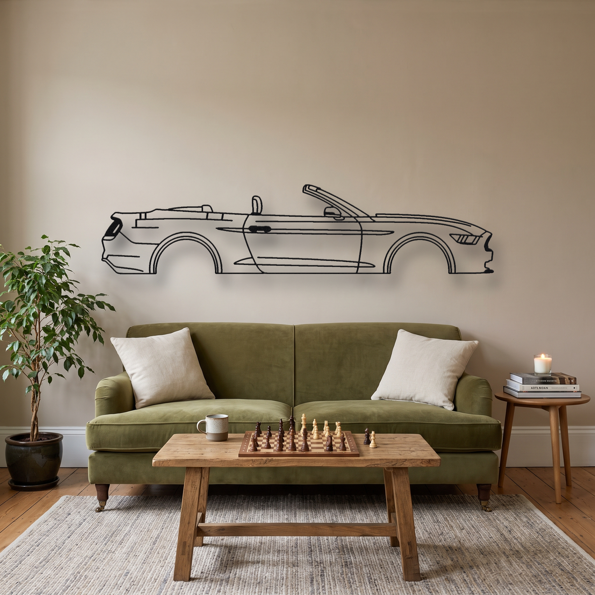 Ford Mustang GT Convertible S550 metal wall art silhouette, front view on wall