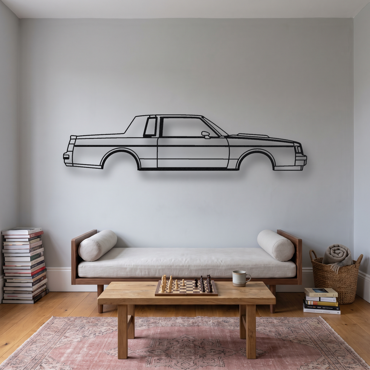Buick GNX metal wall art silhouette, front view on wall