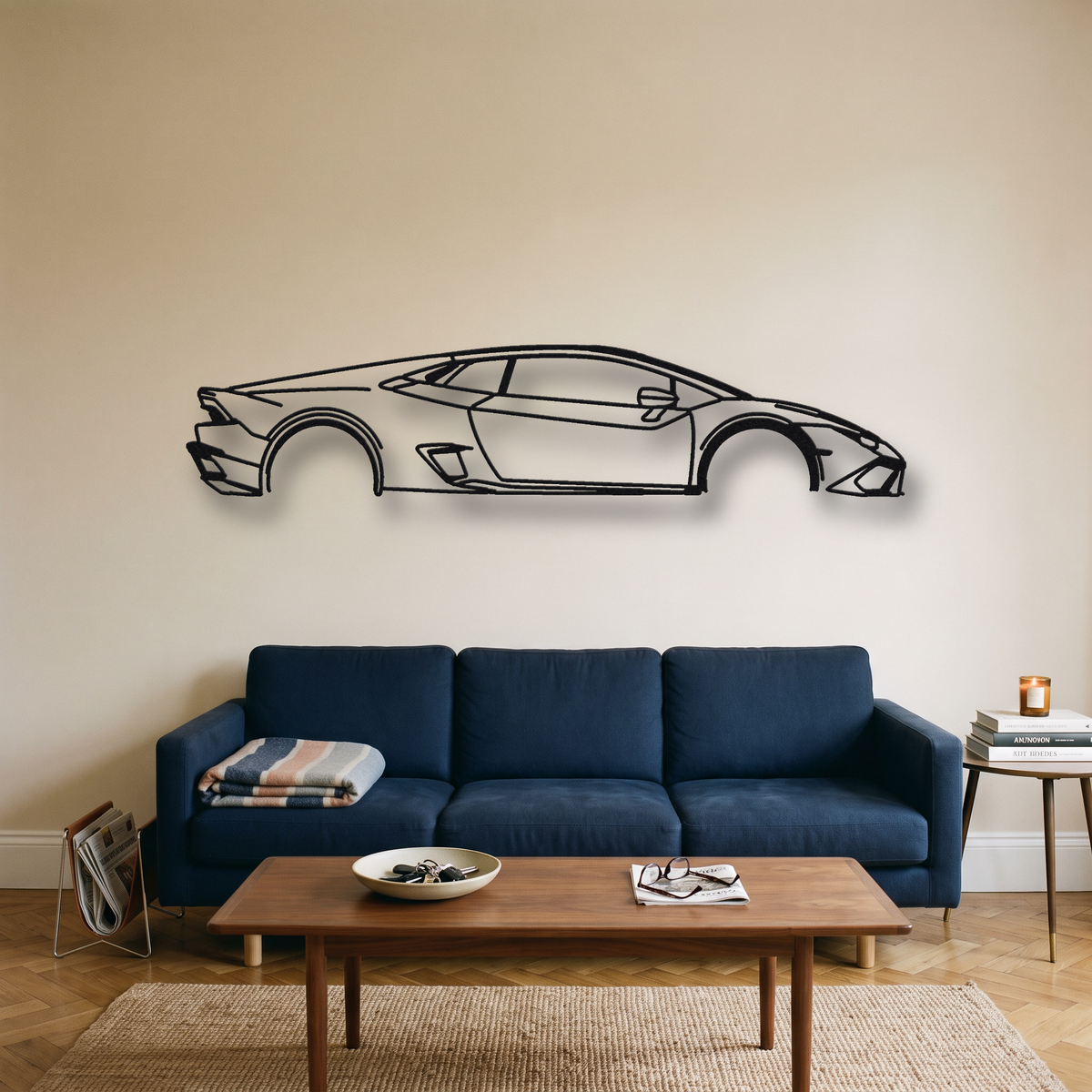 2016-18 Lamborghini Huracan LP580-2 LB724 metal wall art silhouette, front view on wall