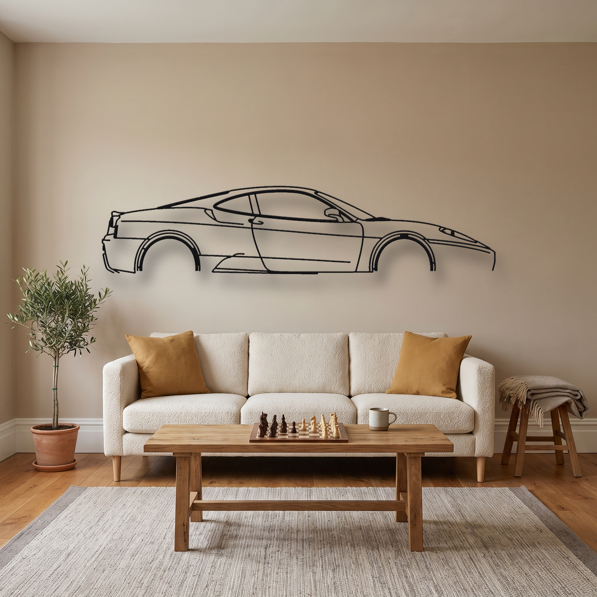 Ferrari 430 Scuderia metal wall art silhouette, front view on wall