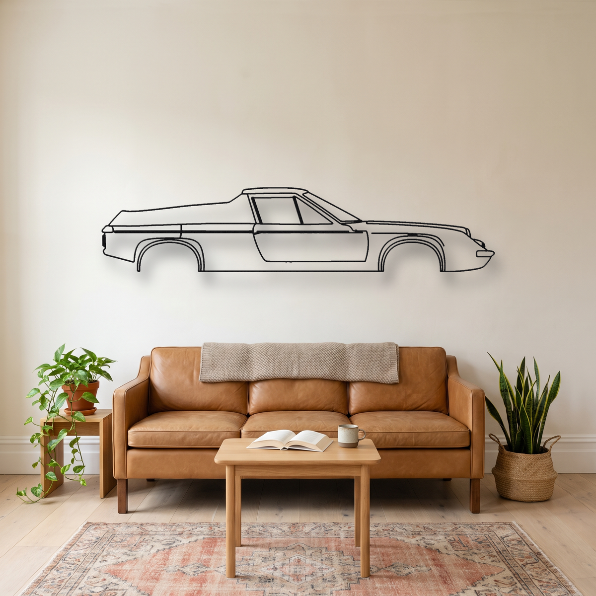Lotus Europa S1/S2 metal wall art silhouette, front view on wall