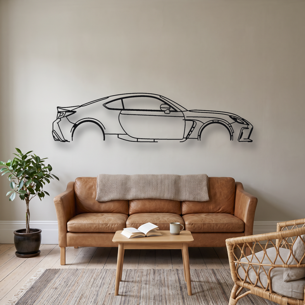 Toyota GR86 ZN8 metal wall art silhouette, front view on wall