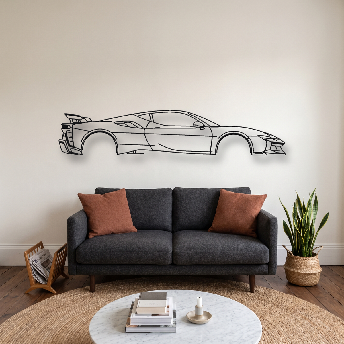 Ferrari SF90 XX Stradale metal wall art silhouette, front view on wall