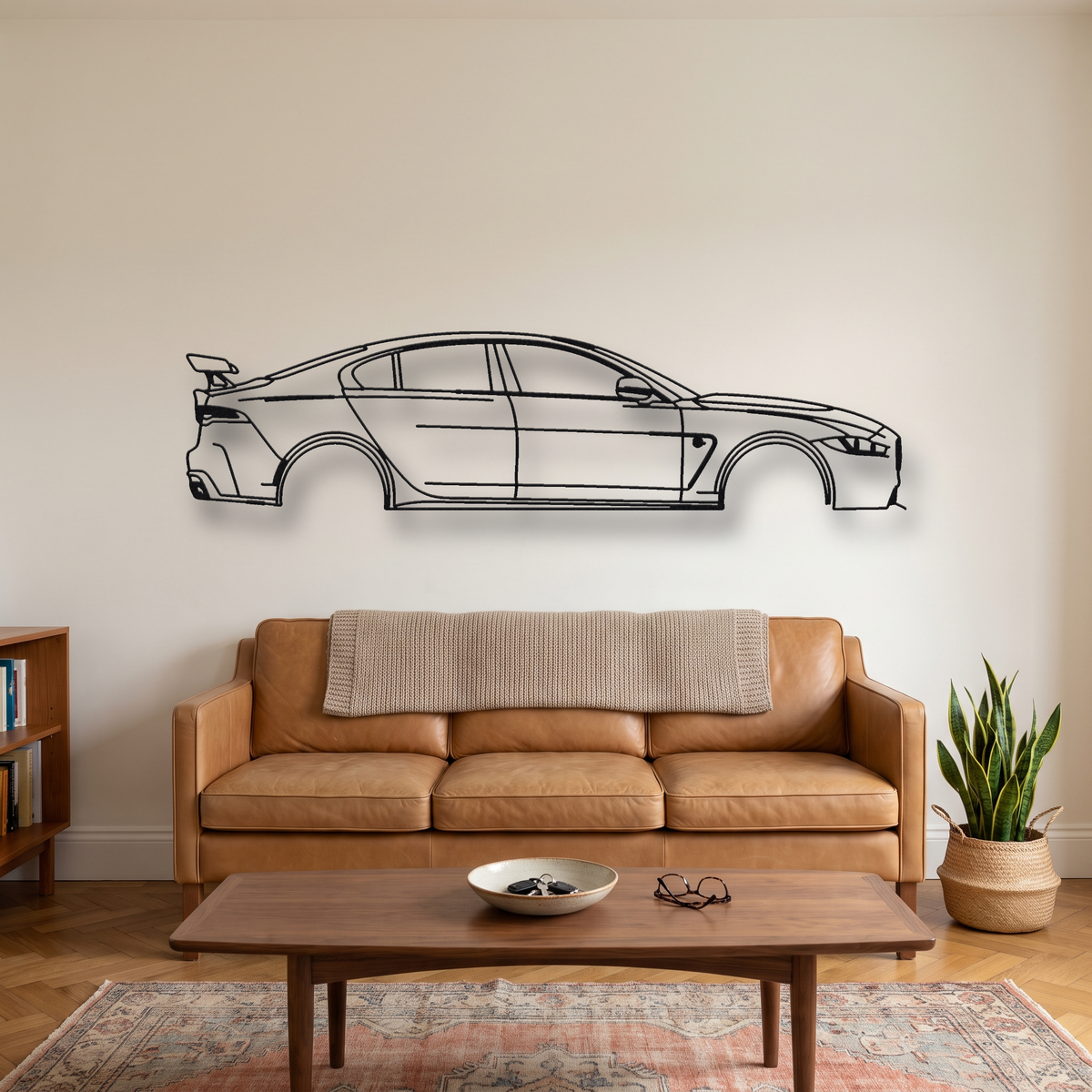 Jaguar XE SV Project 8 metal wall art silhouette, front view on wall