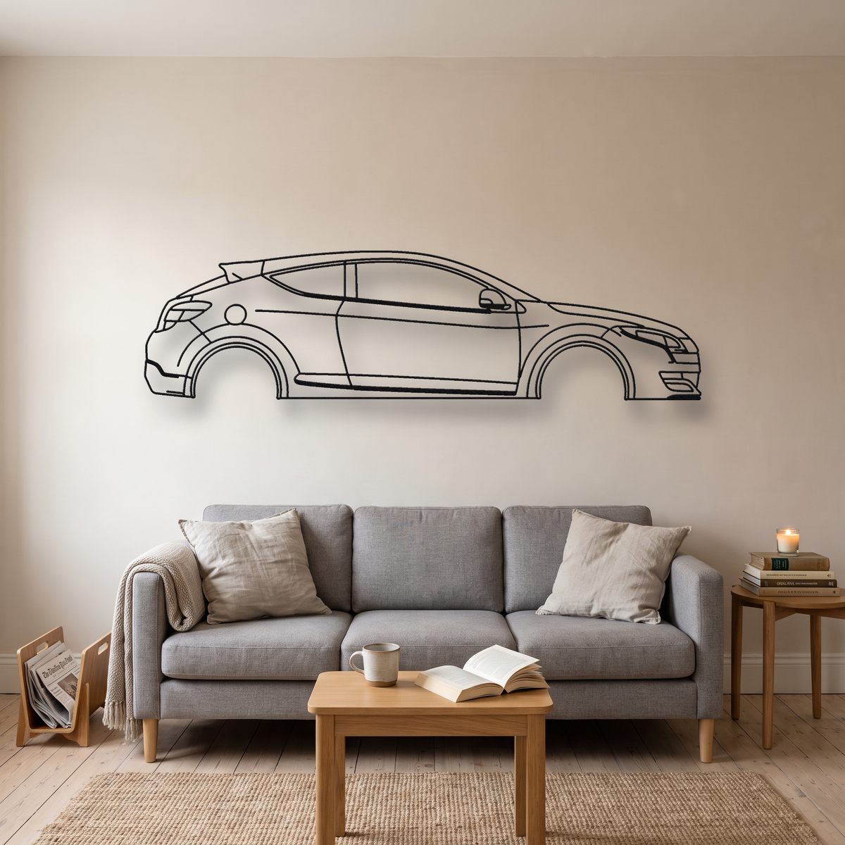 Renault Mégane RS MK3 metal wall art silhouette, front view on wall