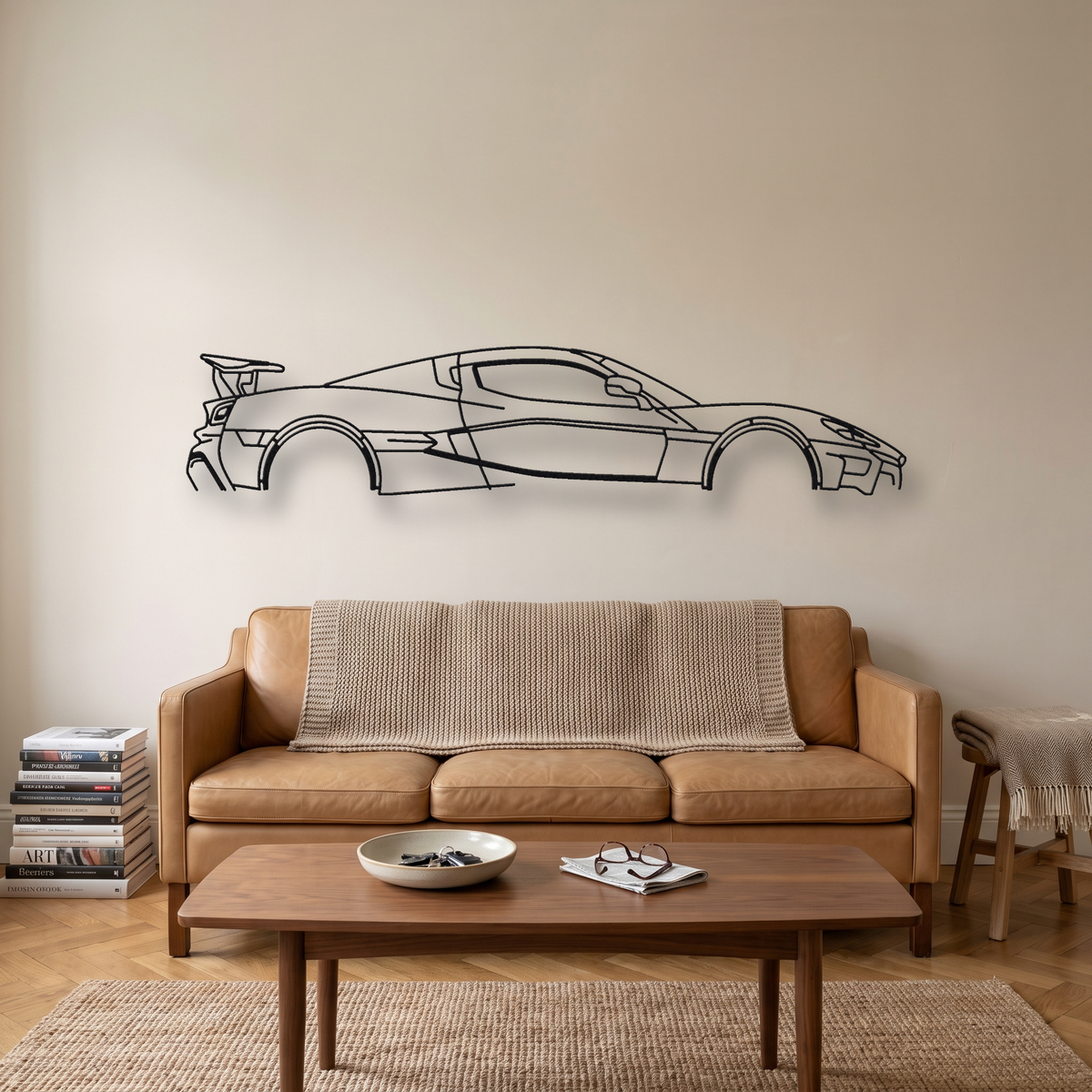 Rimac Nevera metal wall art silhouette, front view on wall