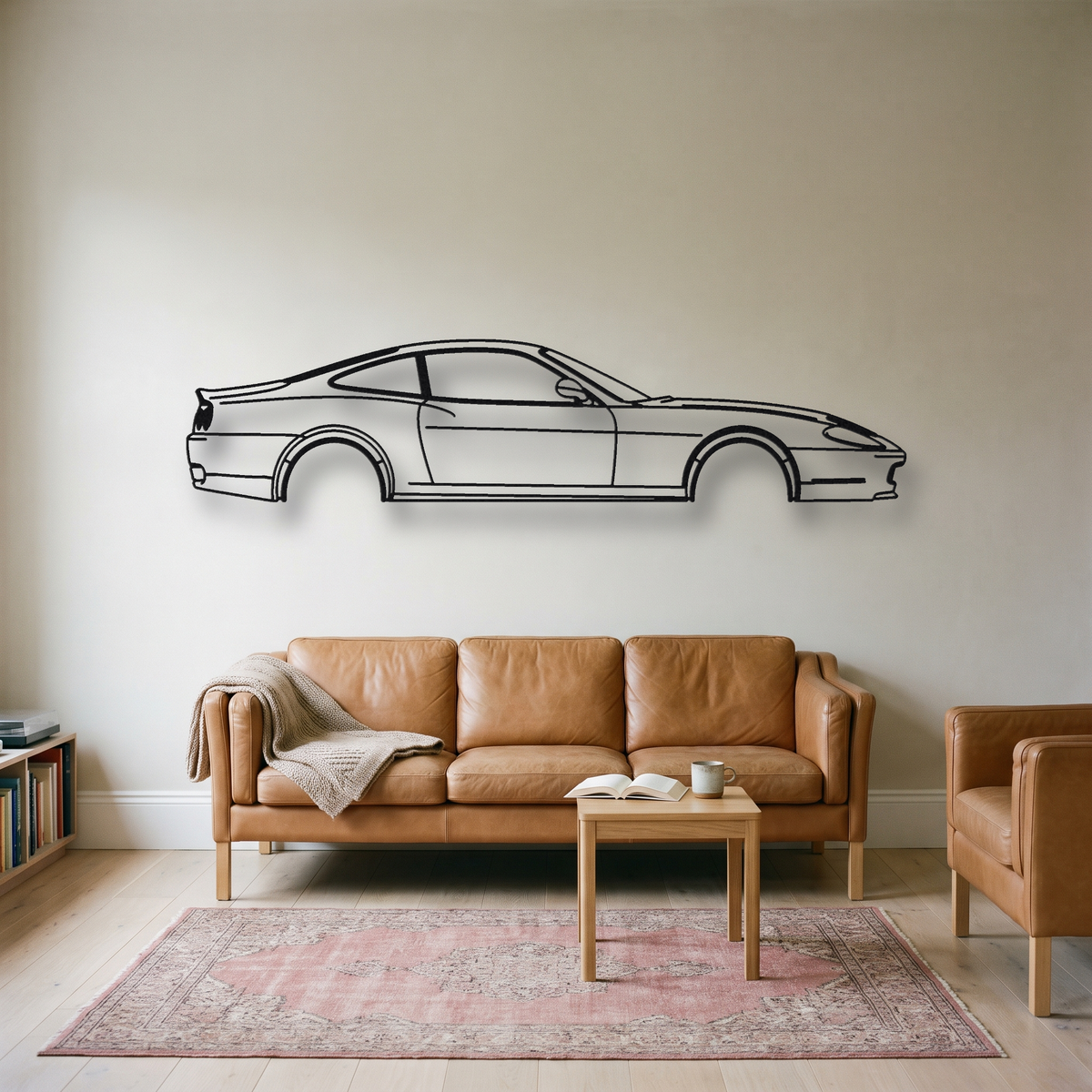 Ferrari 575M Maranello metal wall art silhouette, front view on wall