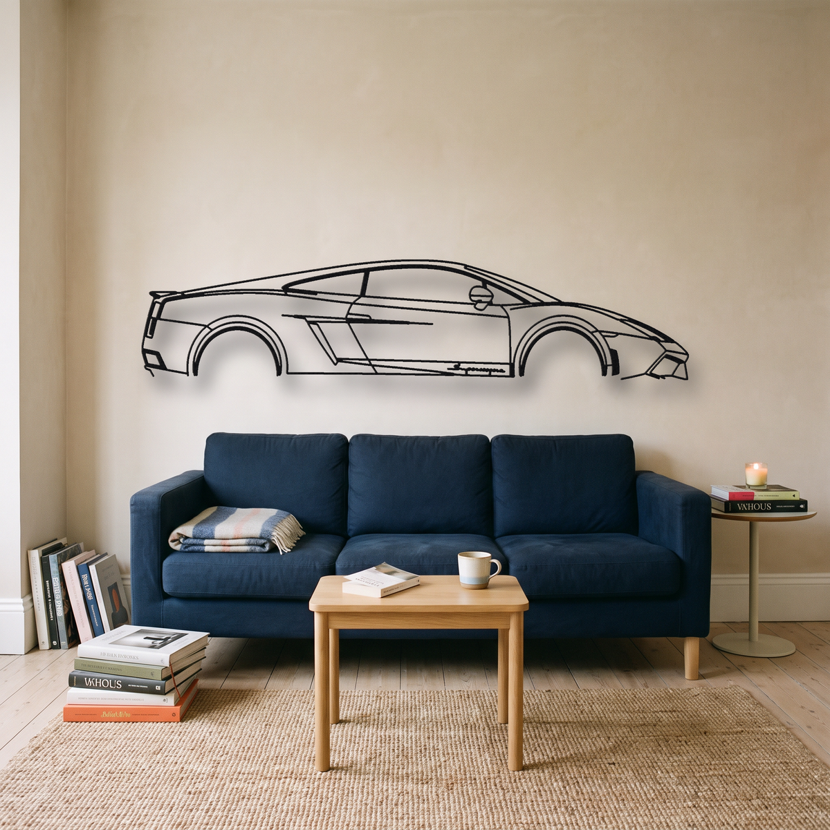 Lamborghini Gallardo Superleggera metal wall art silhouette, front view on wall