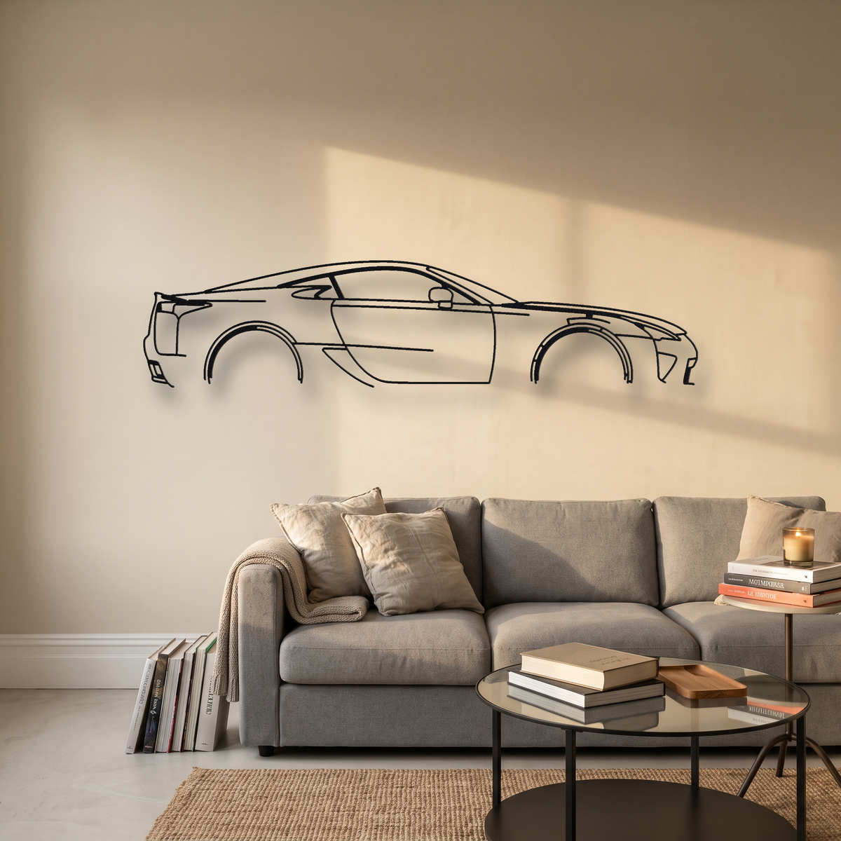 Lexus LFA metal wall art silhouette, front view on wall