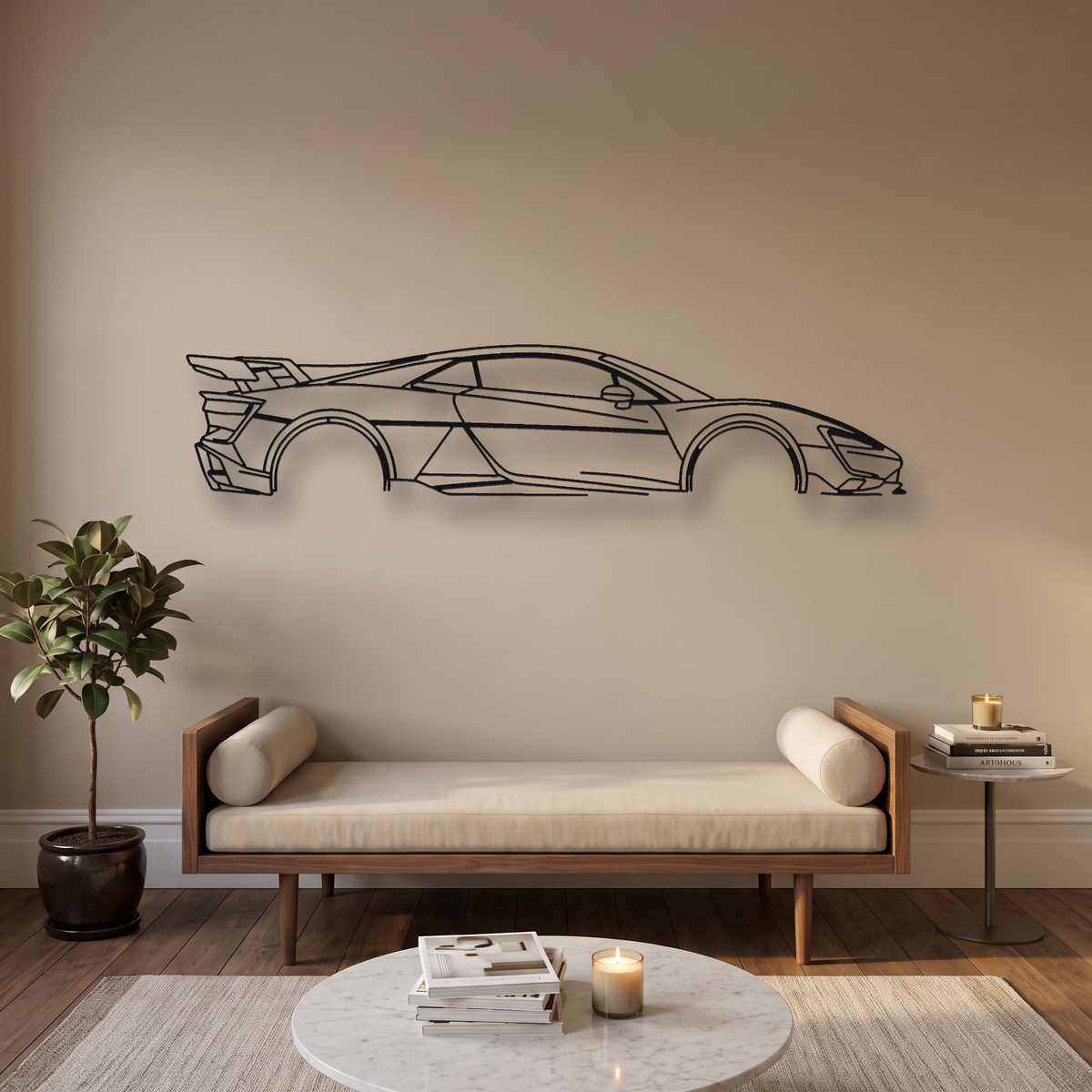Yangwang U9 Xtreme metal wall art silhouette, front view on wall