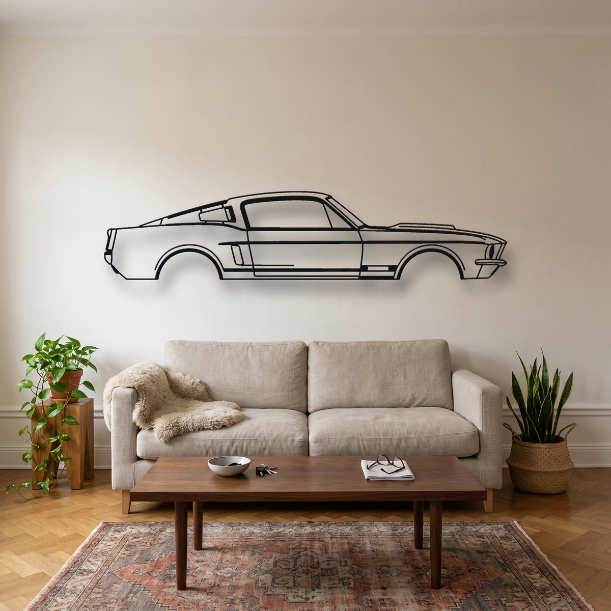 1967 Ford Shelby GT500 metal wall art silhouette, front view on wall