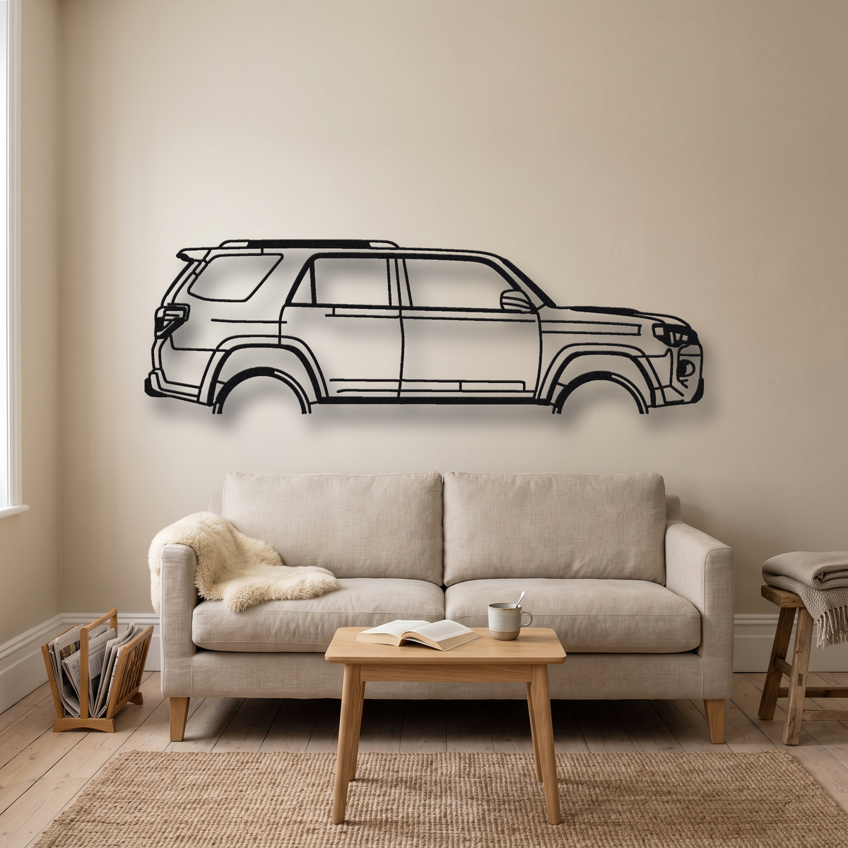 2015- Toyota 4Runner TRD Pro N280/N300 metal wall art silhouette, front view on wall