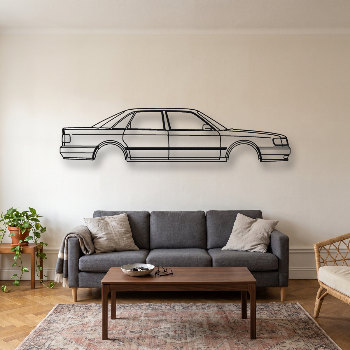 Audi S4 C4 metal wall art silhouette, front view on wall