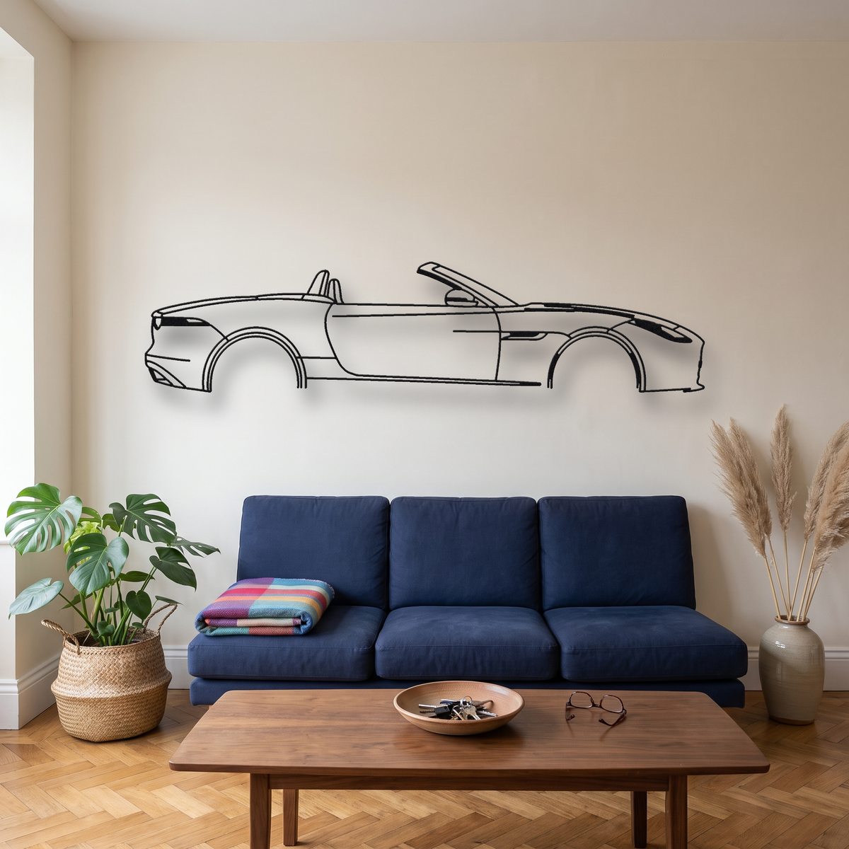 Jaguar F-Type Convertible Pre-Facelift metal wall art silhouette, front view on wall