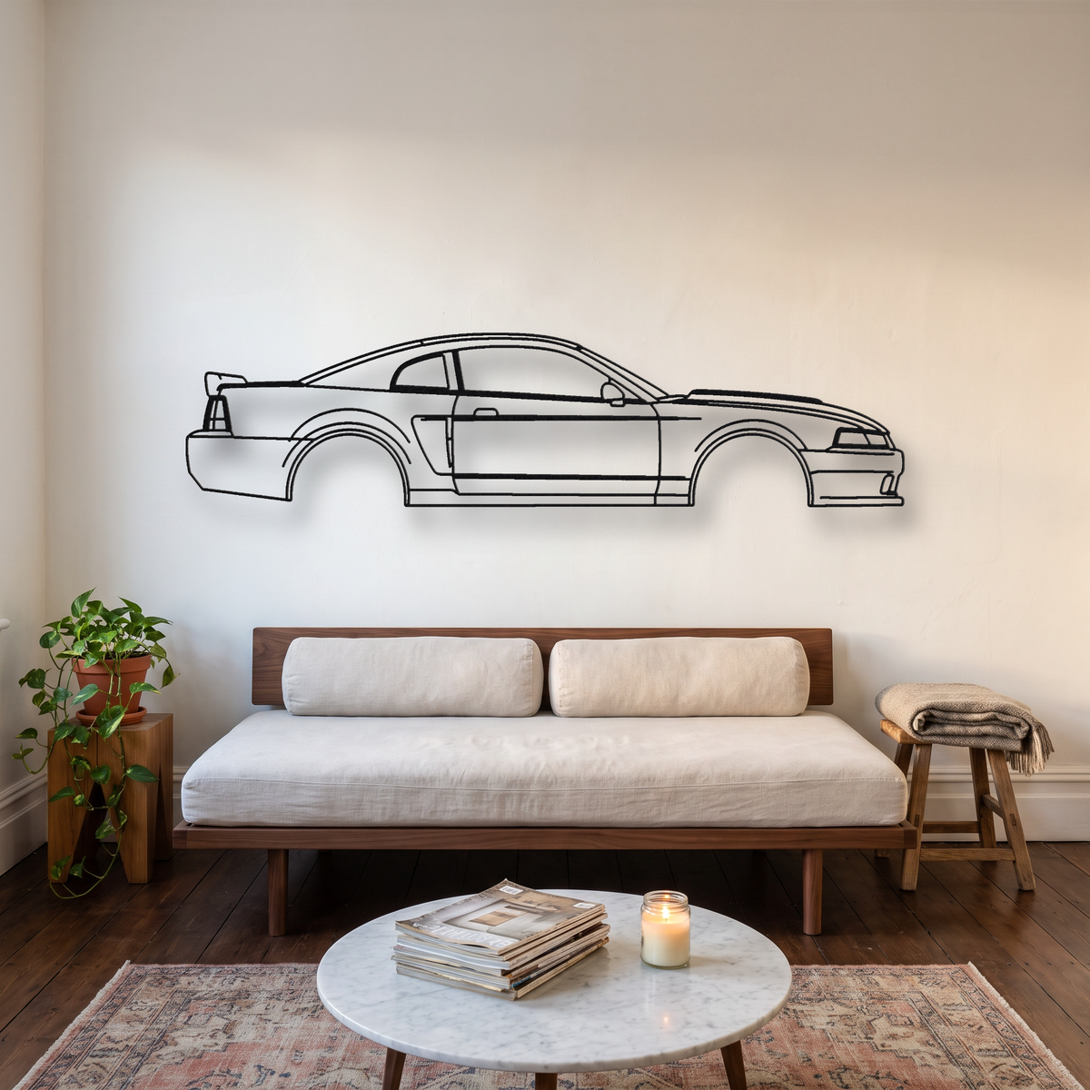 Ford Mustang SVT Cobra Terminator metal wall art silhouette, front view on wall