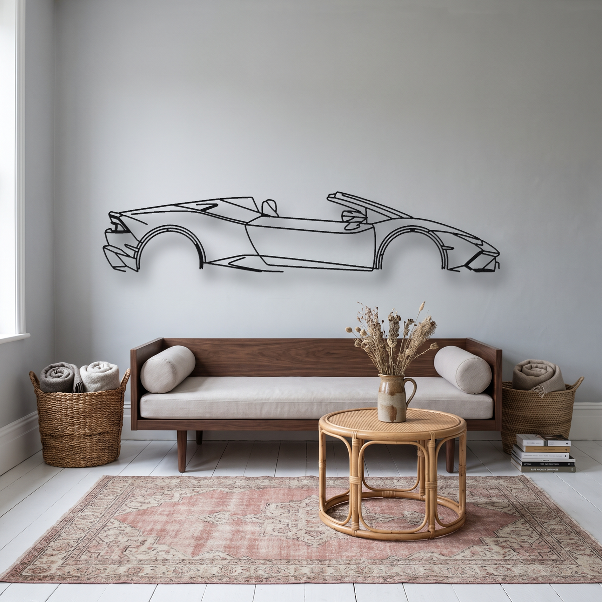 Lamborghini Huracán Spyder LP610-4 metal wall art silhouette, front view on wall