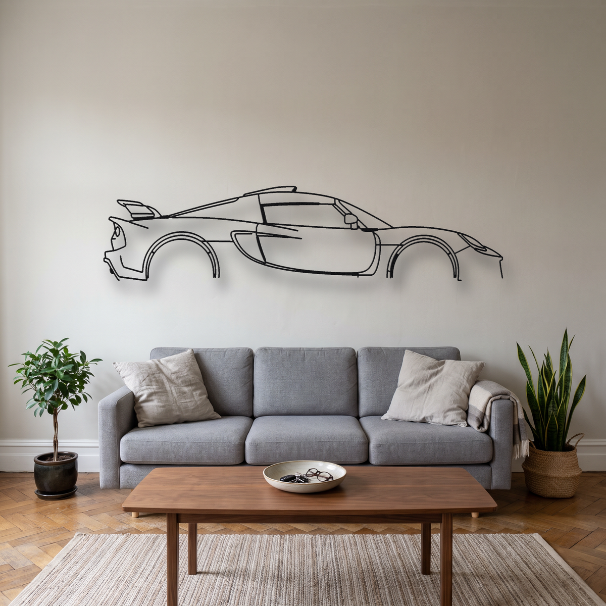 Lotus Exige S S3 metal wall art silhouette, front view on wall
