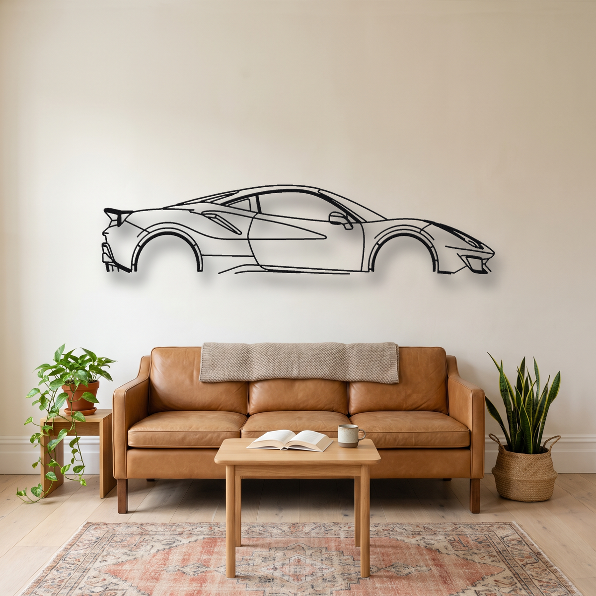 Ferrari 488 Pista metal wall art silhouette, front view on wall