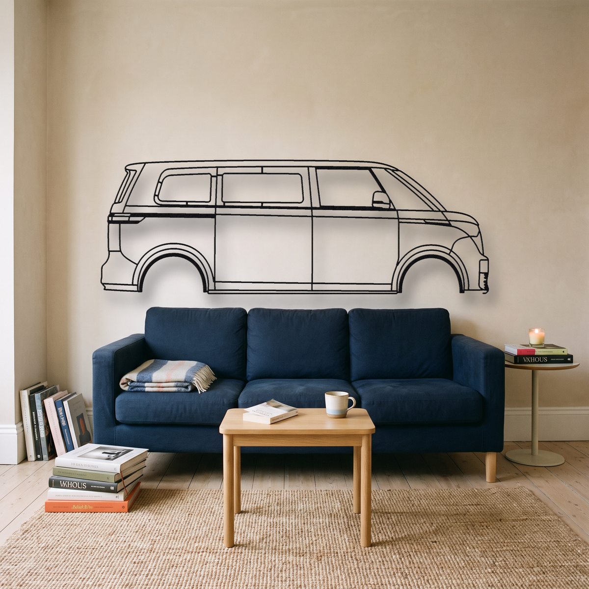 Volkswagen ID. Buzz metal wall art silhouette, front view on wall