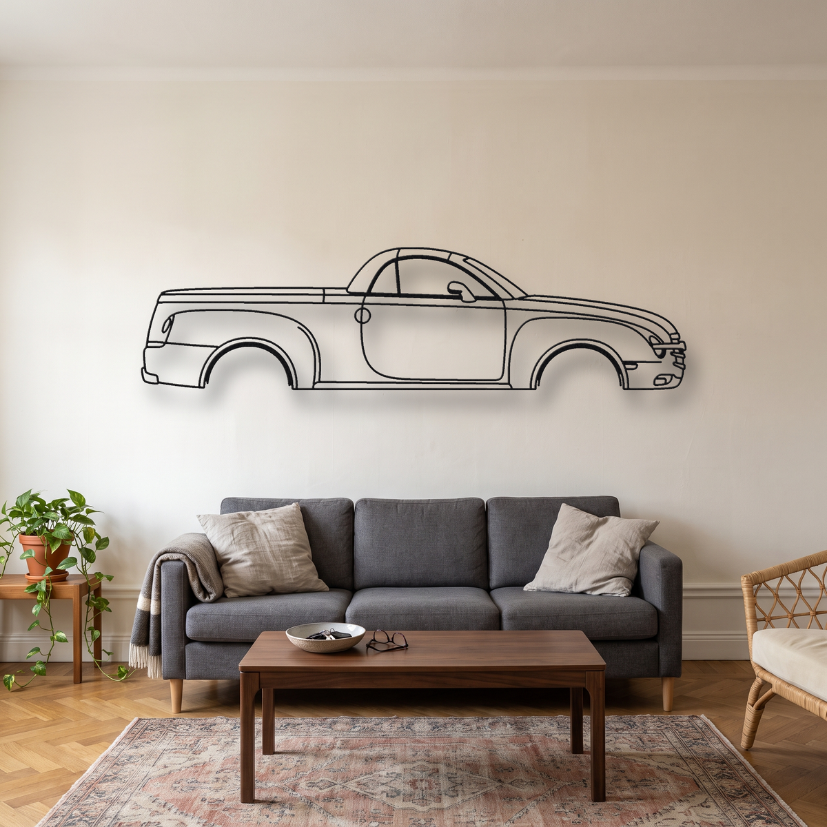 Chevrolet SSR metal wall art silhouette, front view on wall