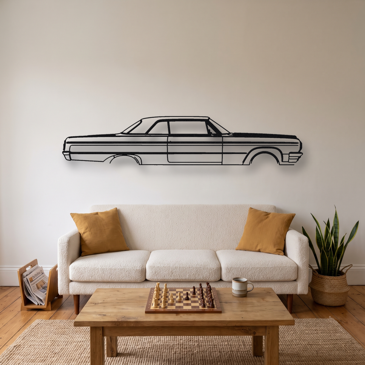 1961-1964 Chevrolet Impala SS 409 metal wall art silhouette, front view on wall
