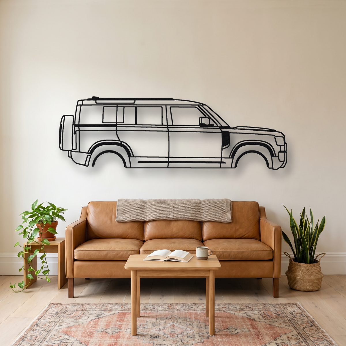 2022- Land Rover Defender V8 L663 metal wall art silhouette, front view on wall