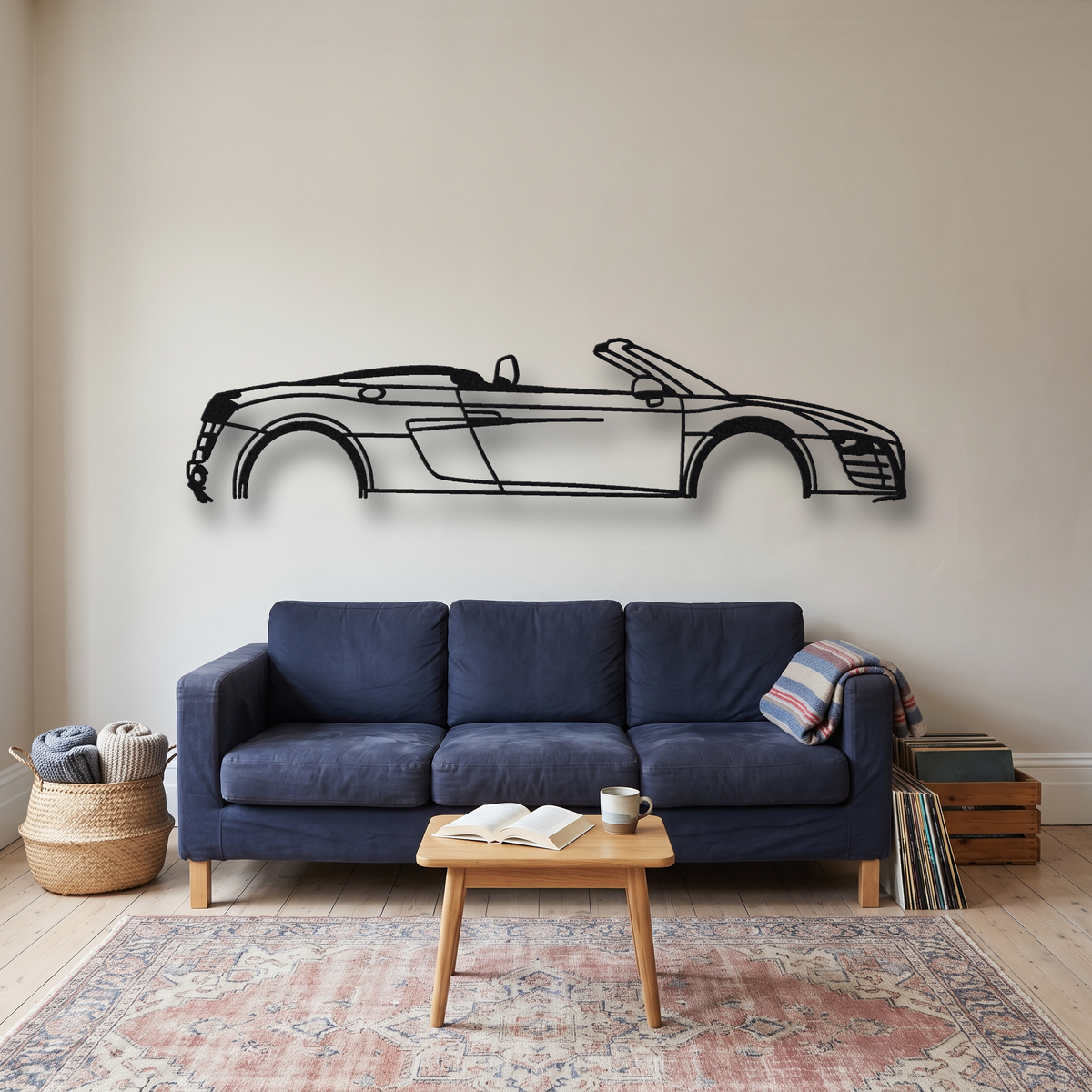 2010-15 Audi R8 Spyder Gen 1 Type 42 metal wall art silhouette, front view on wall