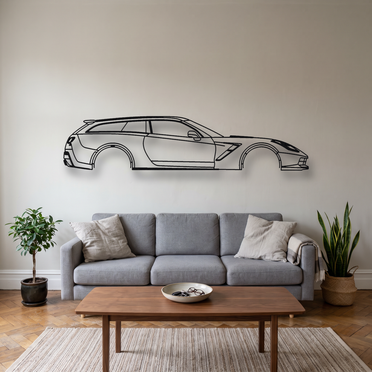 Callaway Corvette AeroWagen C7 metal wall art silhouette, front view on wall