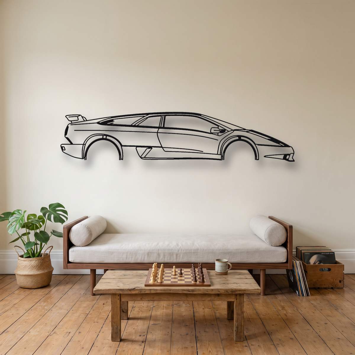 Lamborghini Diablo SV metal wall art silhouette, front view on wall