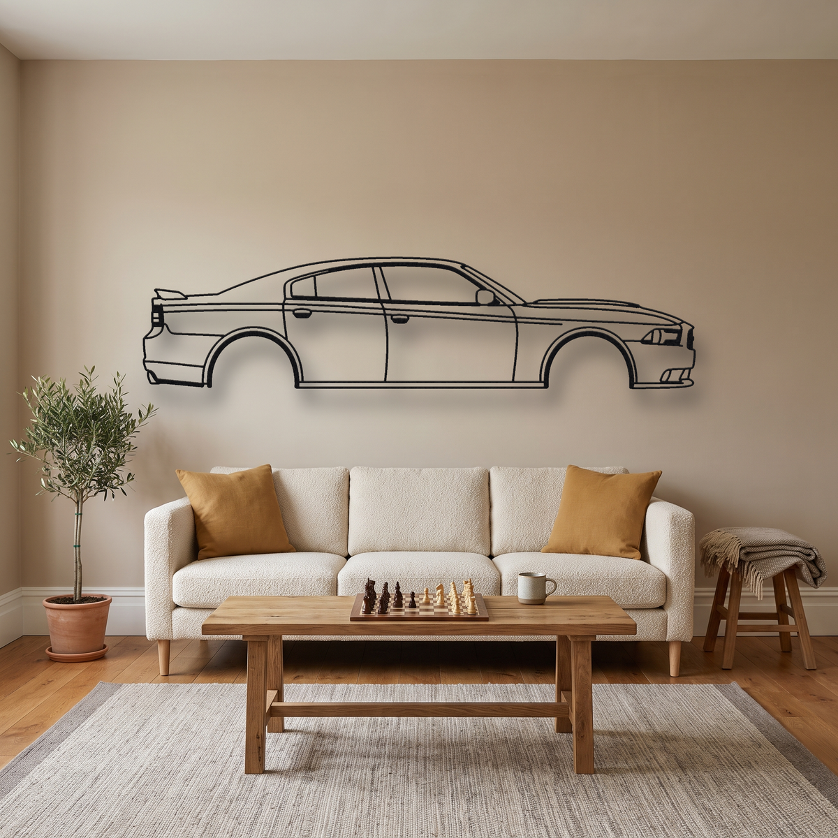 2012-2014 Dodge Super Bee metal wall art silhouette, front view on wall