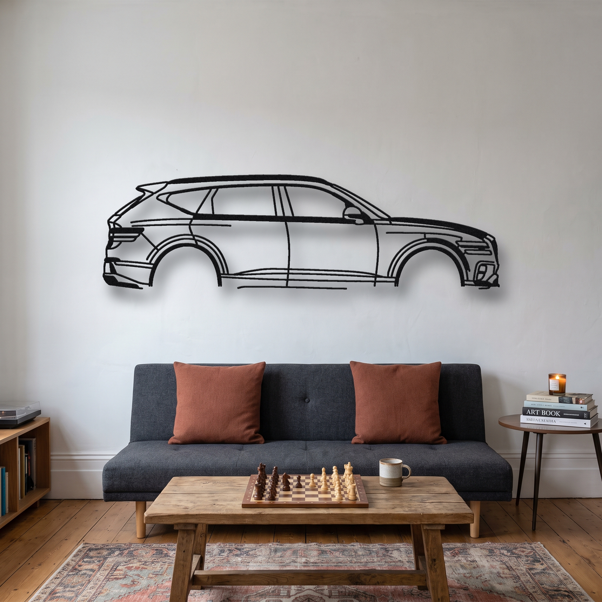 2022- Genesis GV70 / G80 Sport JK/RG3 metal wall art silhouette, front view on wall