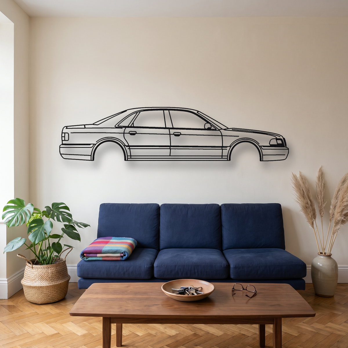 Audi S8 D2 metal wall art silhouette, front view on wall