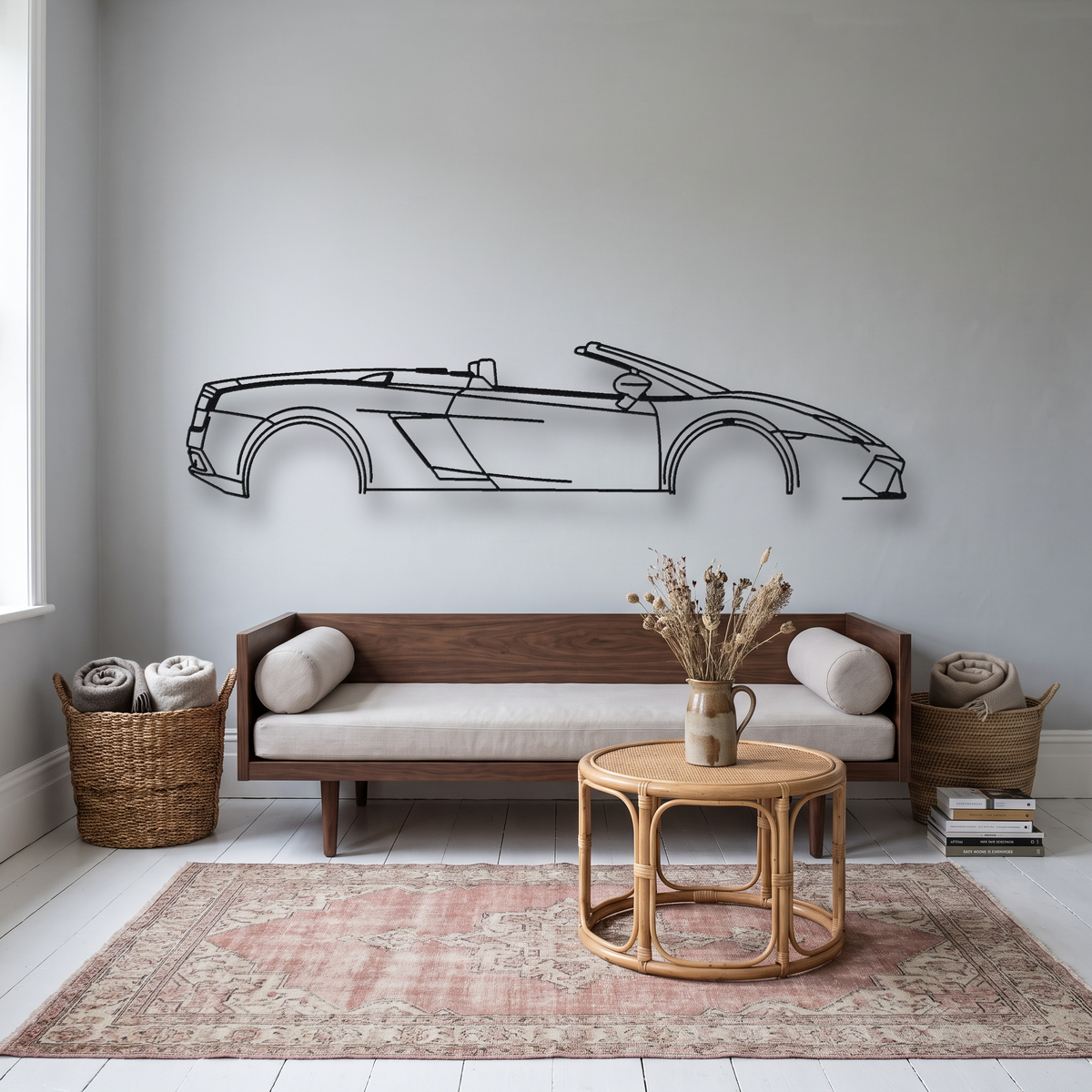 Lamborghini Gallardo LP560-4 Spyder metal wall art silhouette, front view on wall