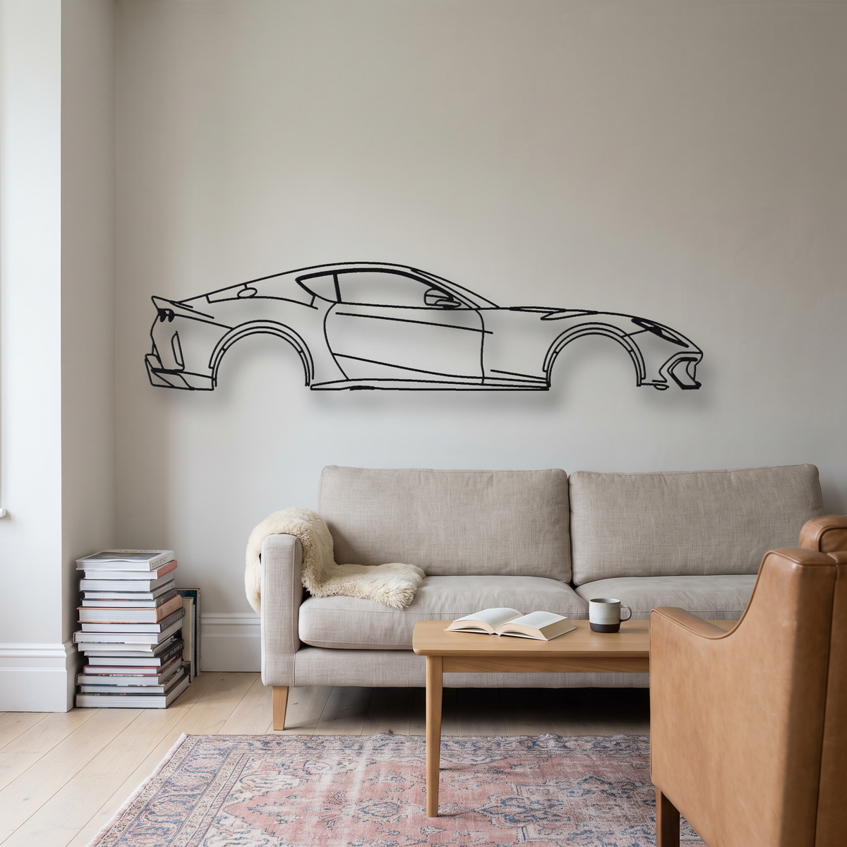Ferrari 812 Competizione metal wall art silhouette, front view on wall