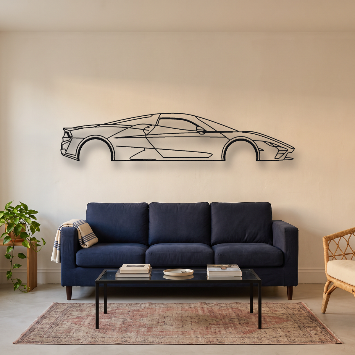 SSC Tuatara metal wall art silhouette, front view on wall