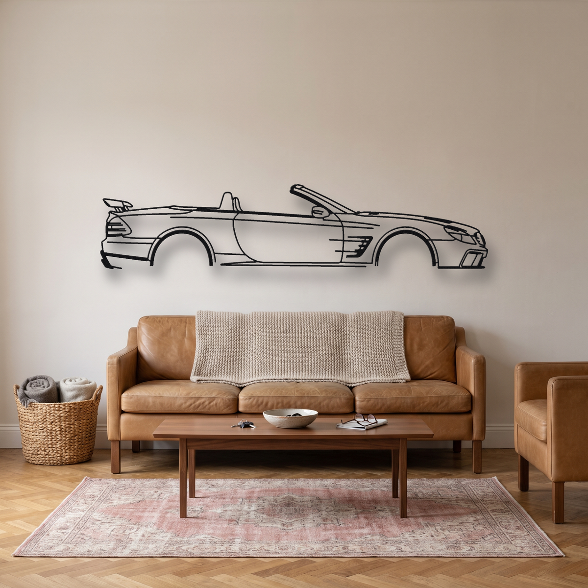 Mercedes-Benz SL65 AMG Black Series metal wall art silhouette, front view on wall