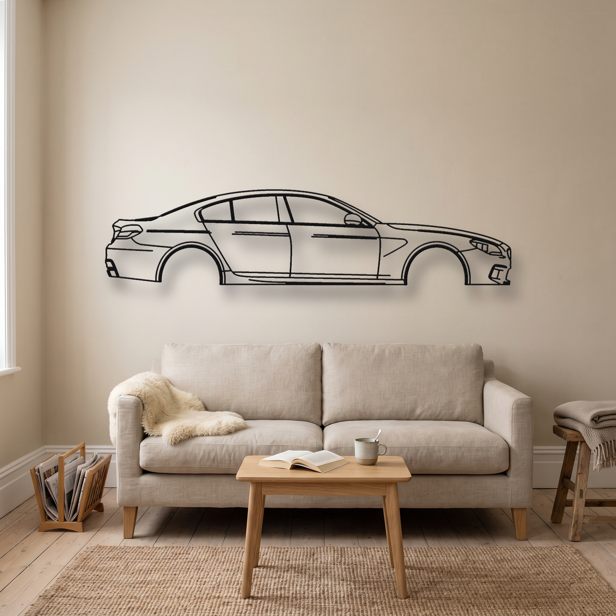 BMW M6 Gran Coupe F06 metal wall art silhouette, front view on wall