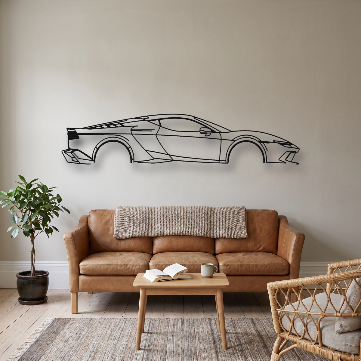 Ferrari 849 Testarossa metal wall art silhouette, front view on wall