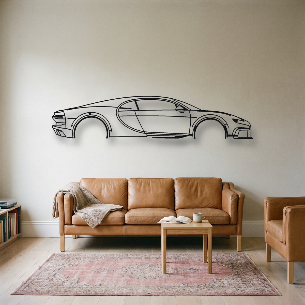 Bugatti Chiron Super Sport metal wall art silhouette, front view on wall