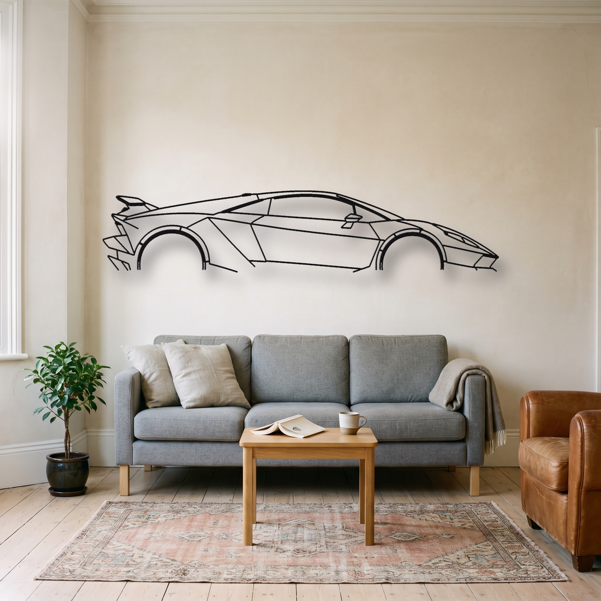 Lamborghini Sesto Elemento metal wall art silhouette, front view on wall