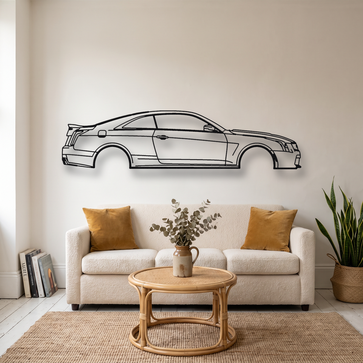 Cadillac ATS-V Coupe metal wall art silhouette, front view on wall