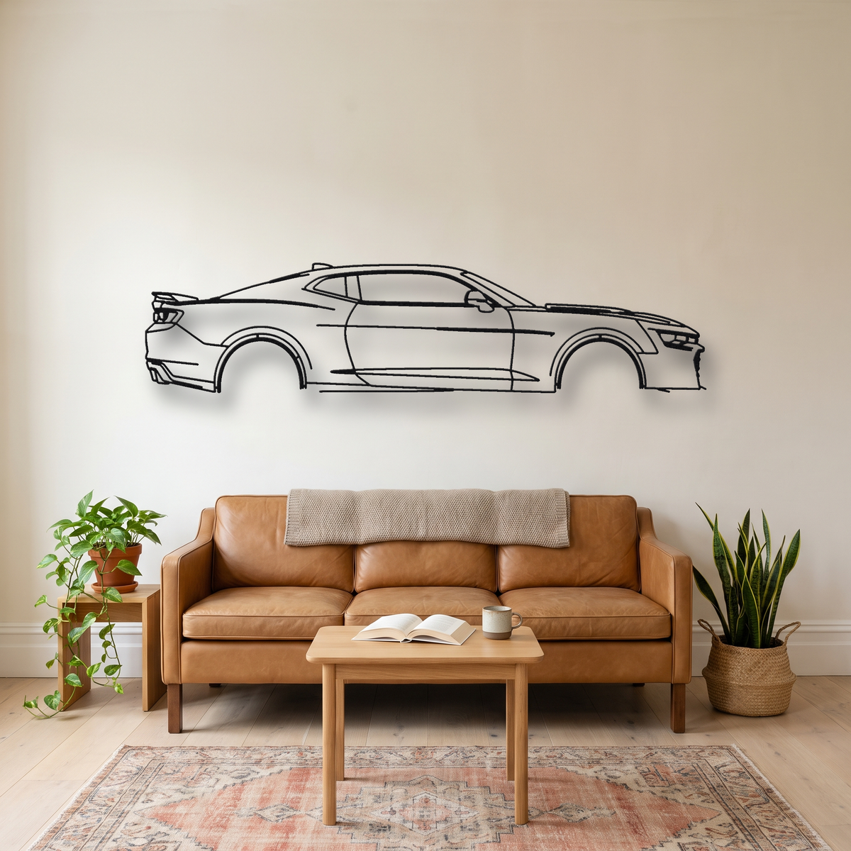 Chevrolet Camaro ZL1 Gen 6 metal wall art silhouette, front view on wall
