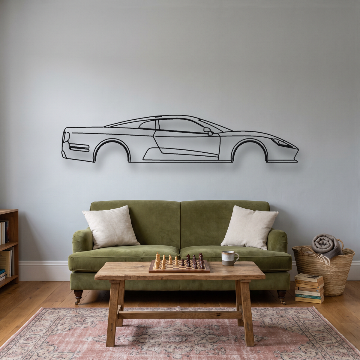 SSC Ultimate Aero metal wall art silhouette, front view on wall