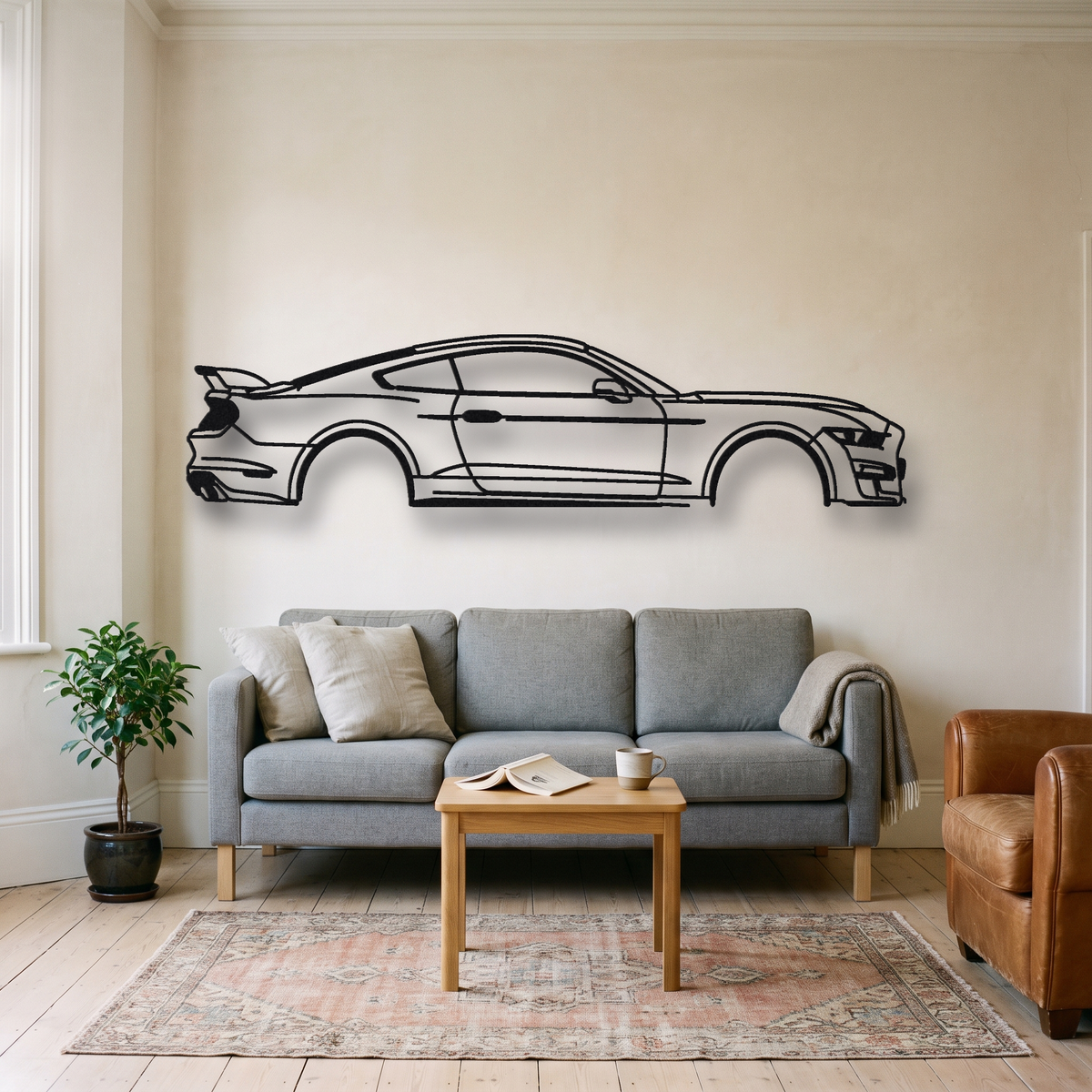 2022 Ford Mustang Shelby GT500 Code Red S550 metal wall art silhouette, front view on wall