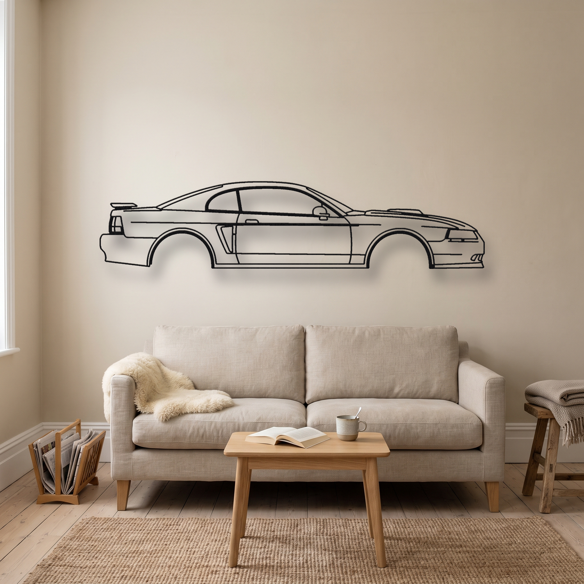 Ford Mustang Mach 1 New Edge metal wall art silhouette, front view on wall