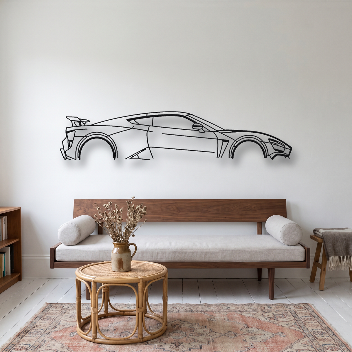 Zenvo TS1 GT metal wall art silhouette, front view on wall